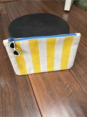 Ipsy Yellow & White Striped Cosmetic Glam Bag
